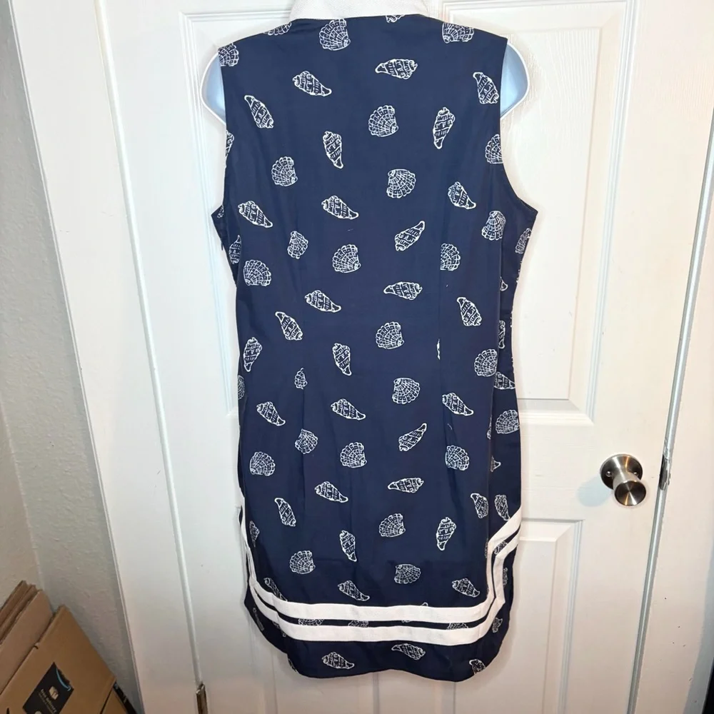 Sail to Sable Seashell Print Signature Mini Caftan Cotton Dress Mini Navy L NWT - Picture 9 of 13